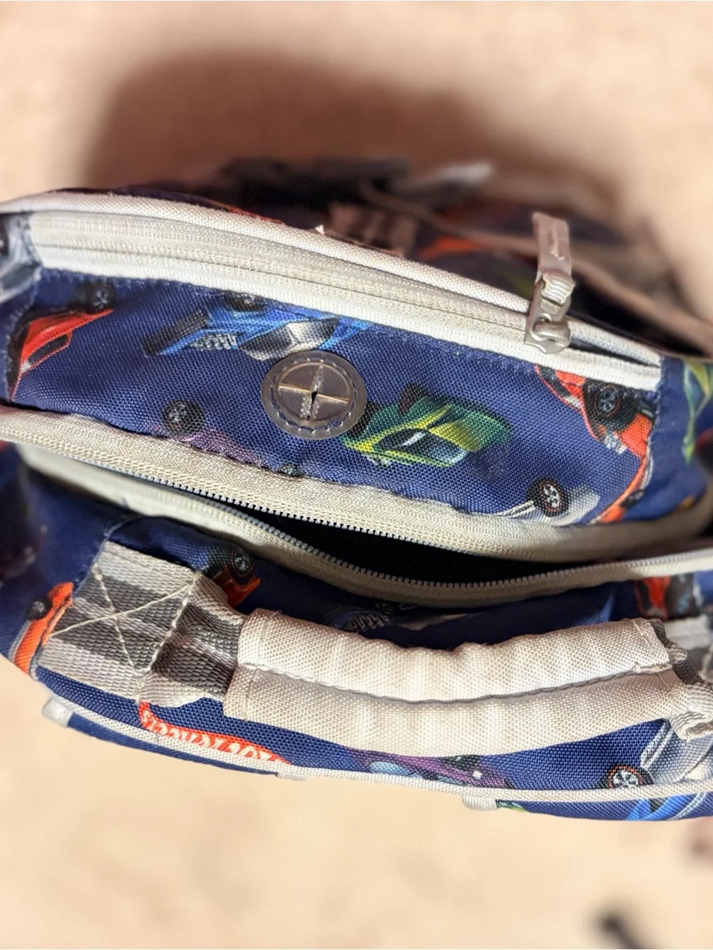 Pottery Barn Kids Hot Wheels Navy and Grey Race Car Backpack - Size Large PBK